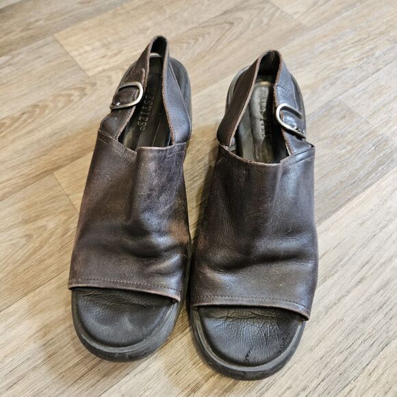 Vtg Westies Open Toe Mules Womens 8.5 Brown Leather Y2K Cottage Boho Brazil - Picture 2 of 10